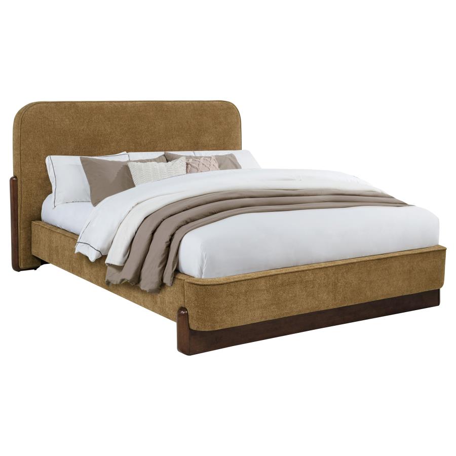 Baldacci Upholstered Queen Platform Bed Curry and Walnut - 315954Q