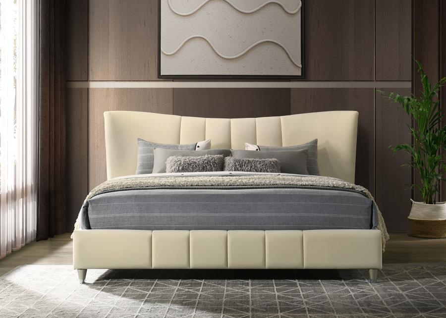 Evelyn Upholstered Eastern King Panel Platform Bed Ivory - 315956KE