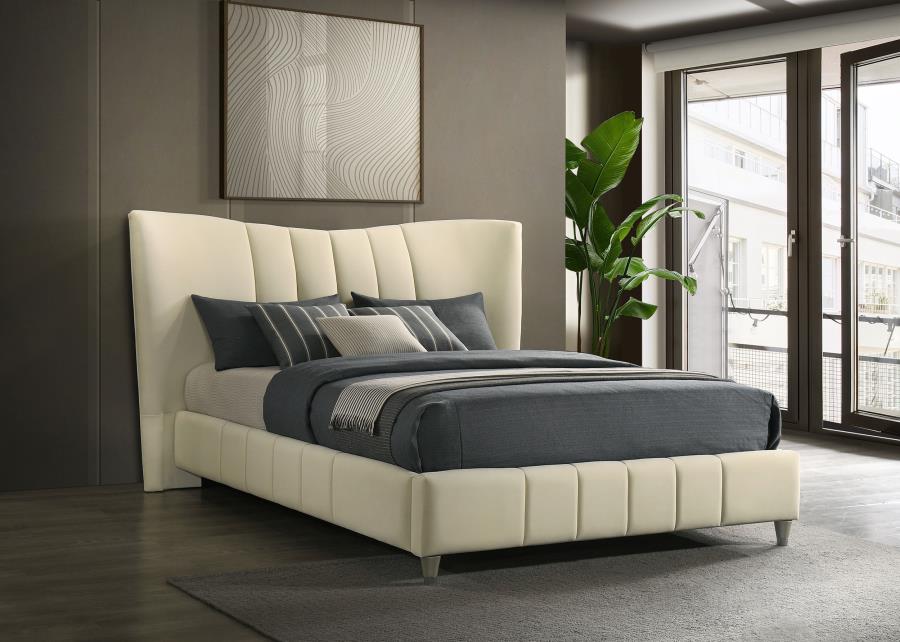 Evelyn Upholstered Queen Panel Platform Bed Ivory - 315956Q