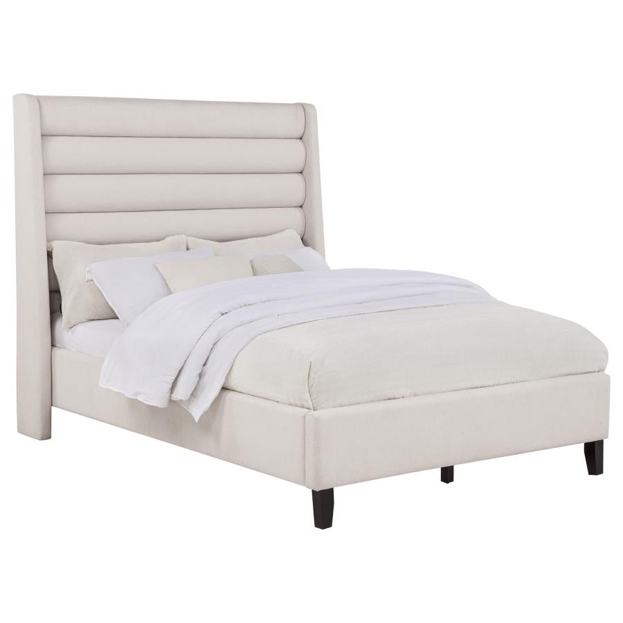 Leslie Upholstered Tufted Full Wingback Platform Bed Beige - 315983F