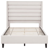 Leslie Upholstered Tufted Full Wingback Platform Bed Beige - 315983F
