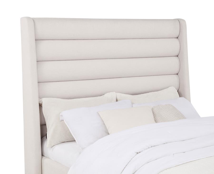 Leslie Upholstered Tufted Full Wingback Platform Bed Beige - 315983F