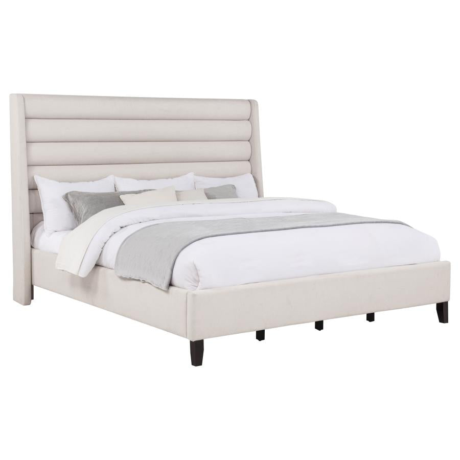 Leslie Upholstered Tufted Eastern King Wingback Platform Bed Beige - 315983KE