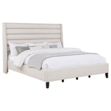 Leslie Upholstered Tufted Eastern King Wingback Platform Bed Beige - 315983KE