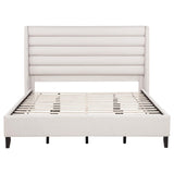 Leslie Upholstered Tufted Eastern King Wingback Platform Bed Beige - 315983KE