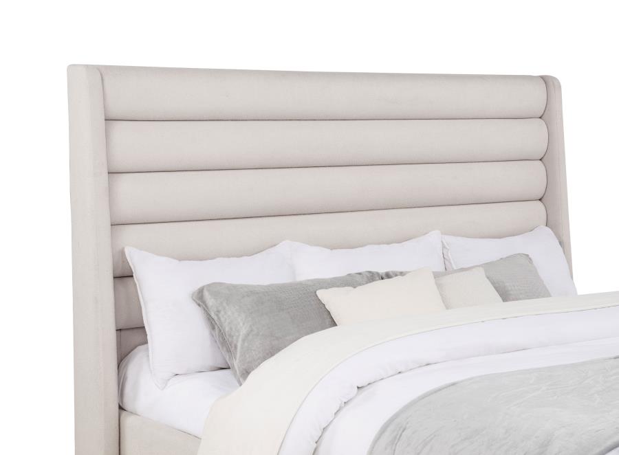 Leslie Upholstered Tufted Eastern King Wingback Platform Bed Beige - 315983KE
