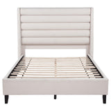 Leslie Upholstered Tufted Queen Wingback Platform Bed Beige - 315983Q