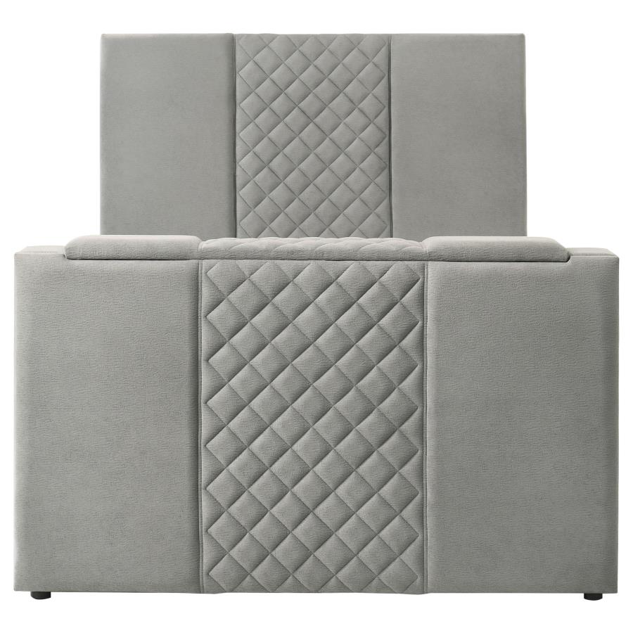 Tara 61-inch Upholstered Queen Panel TV Bed Grey - 315994Q
