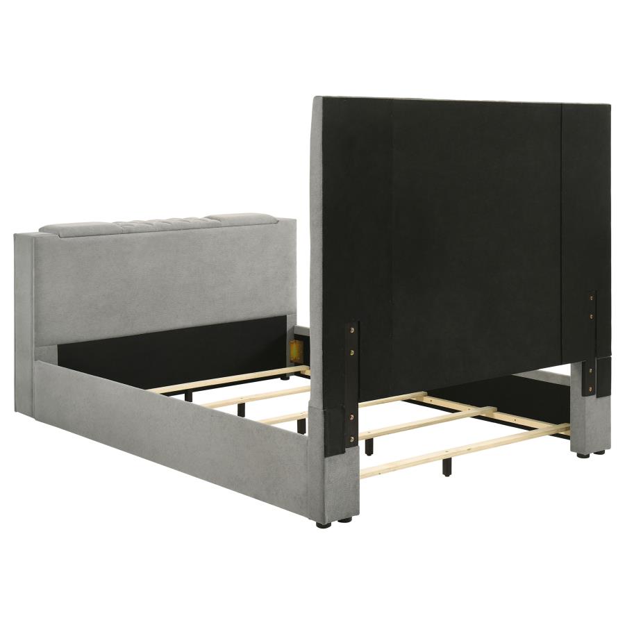 Tara 61-inch Upholstered Queen Panel TV Bed Grey - 315994Q