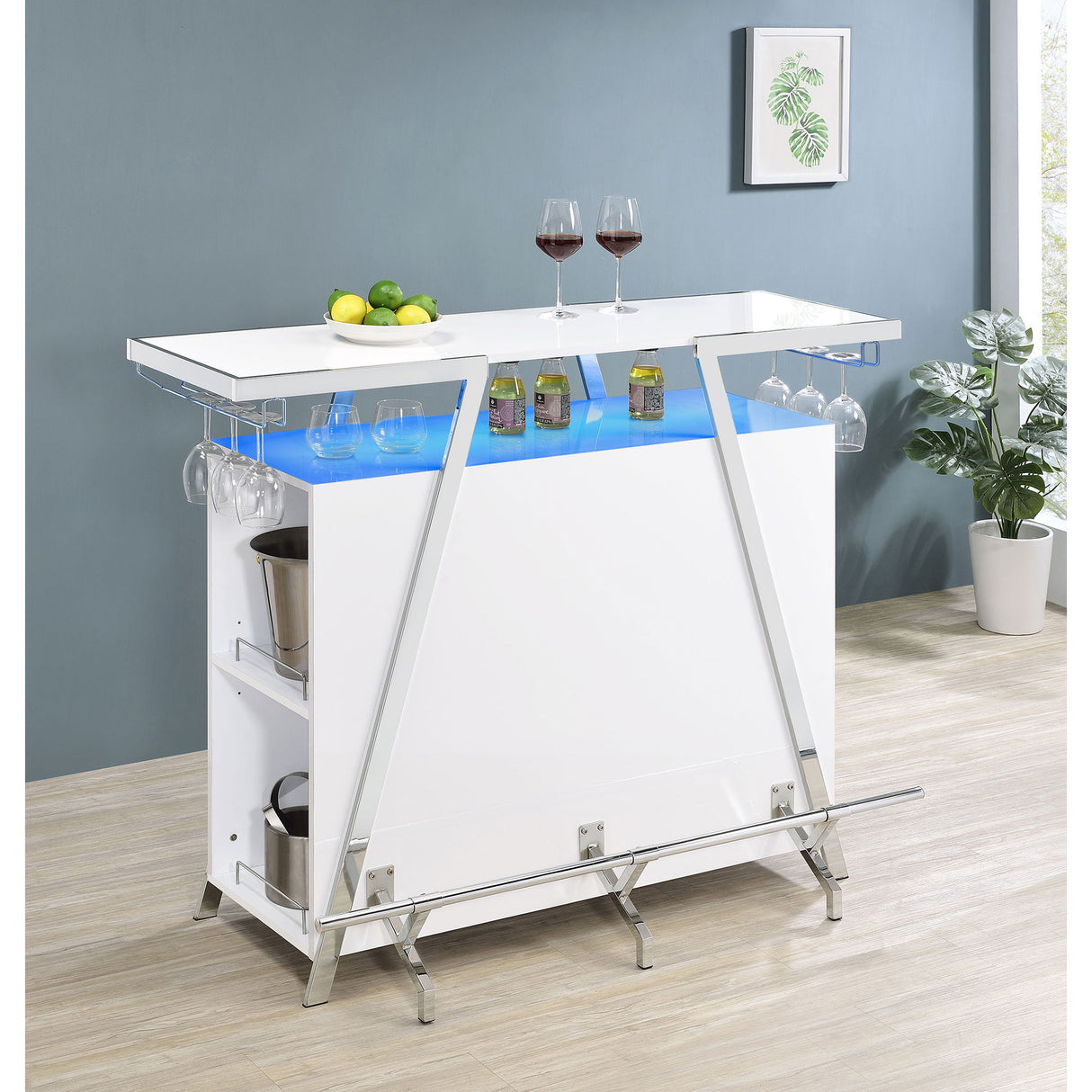 Katia - Wine Cabinet With LED Home Bar, 12 Bottle Storage - Gloss White