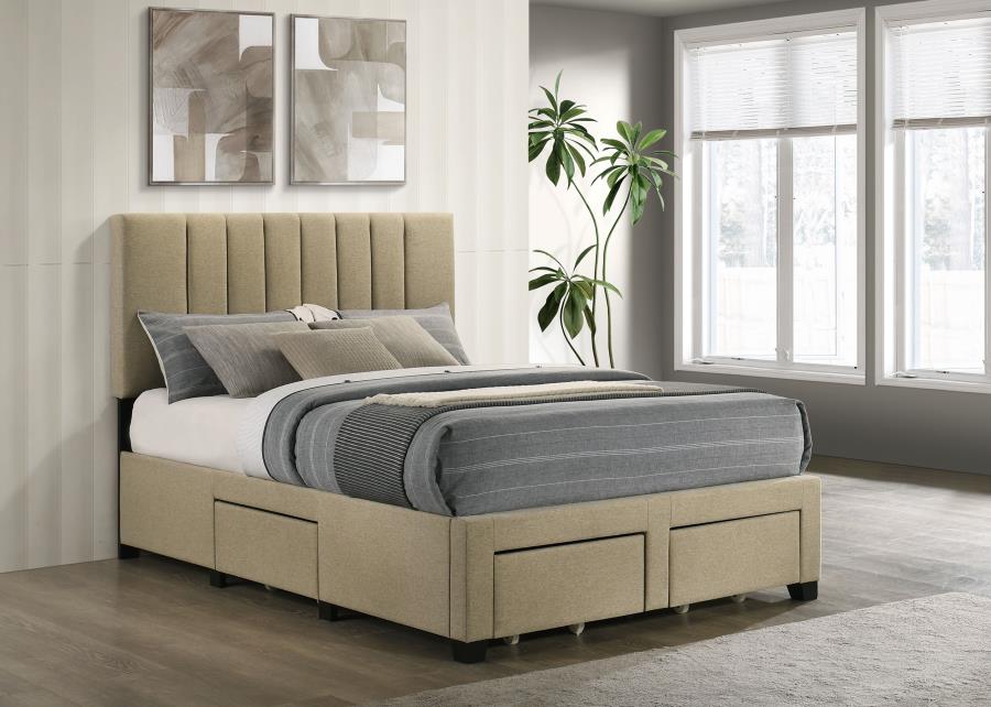 Wheatland 4-drawer Upholstered Full Storage Bed Light Brown - 316010F
