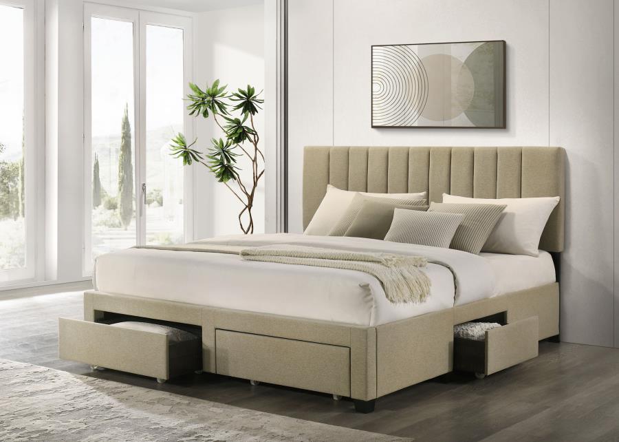 Wheatland 4-drawer Upholstered Eastern King Storage Bed Brown - 316010KE