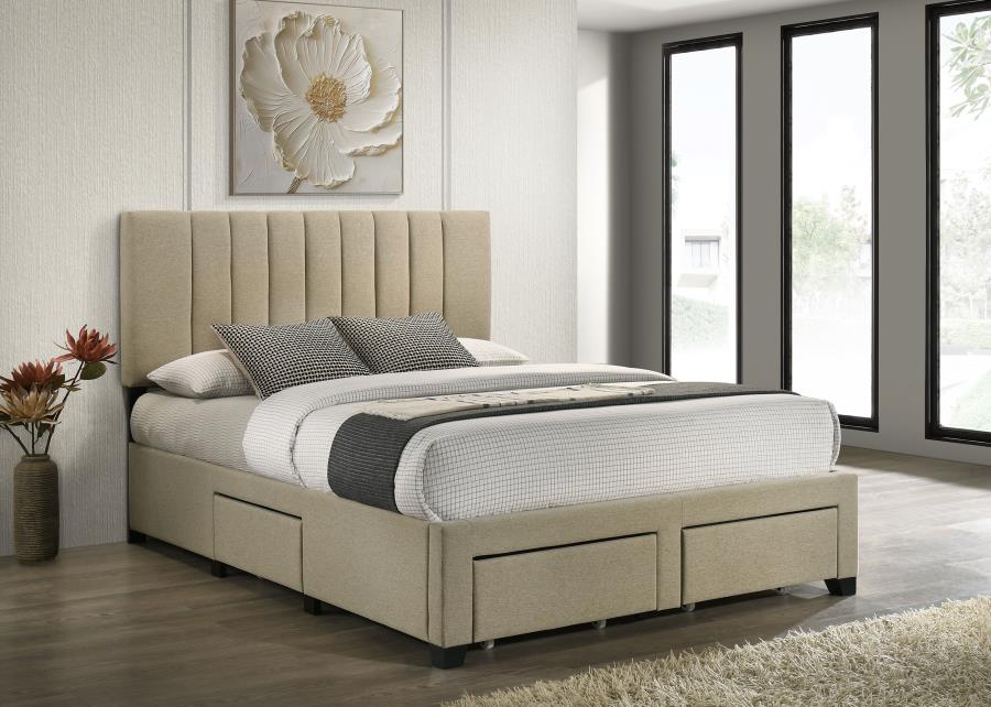 Wheatland 4-drawer Upholstered Queen Storage Bed Light Brown - 316010Q