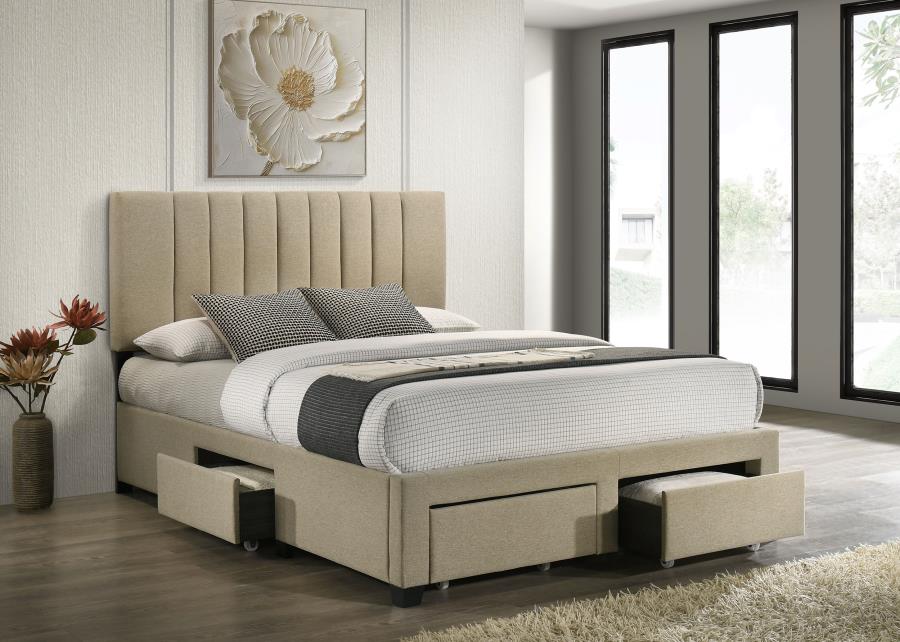 Wheatland 4-drawer Upholstered Queen Storage Bed Light Brown - 316010Q