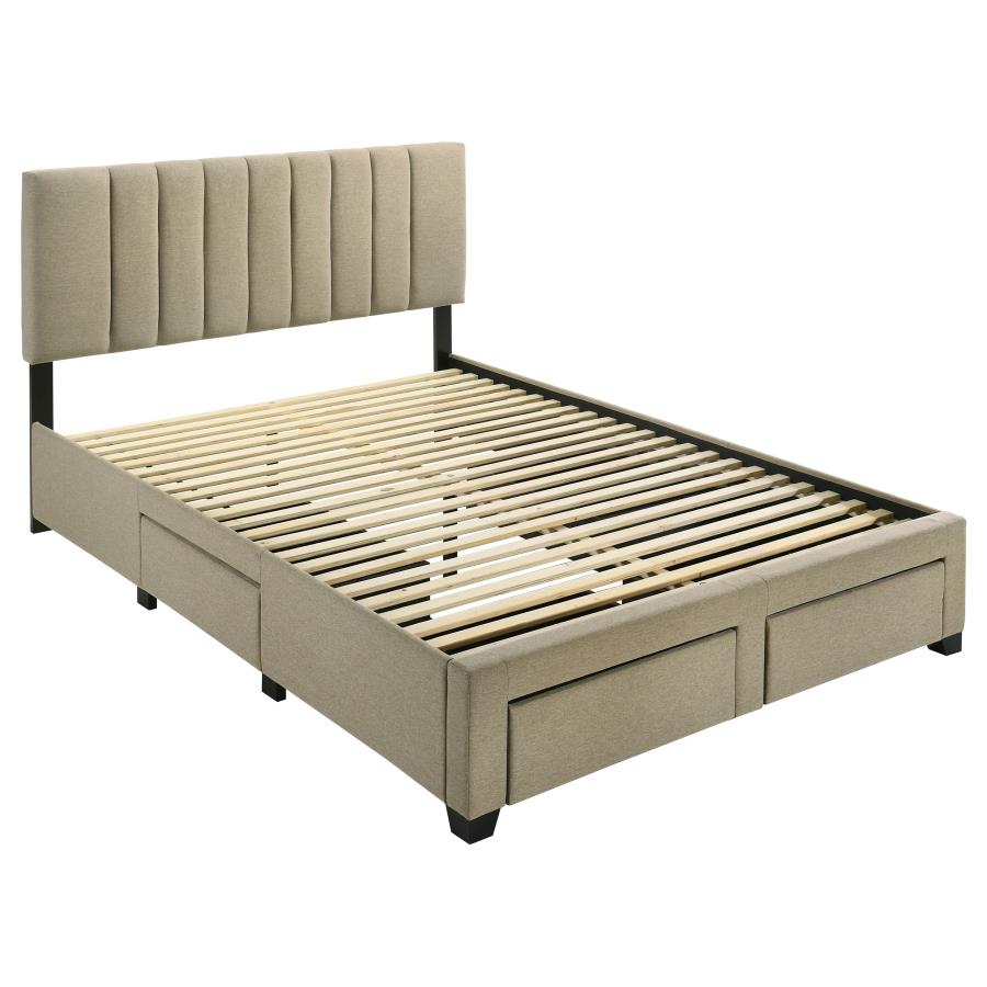 Wheatland 4-drawer Upholstered Queen Storage Bed Light Brown - 316010Q