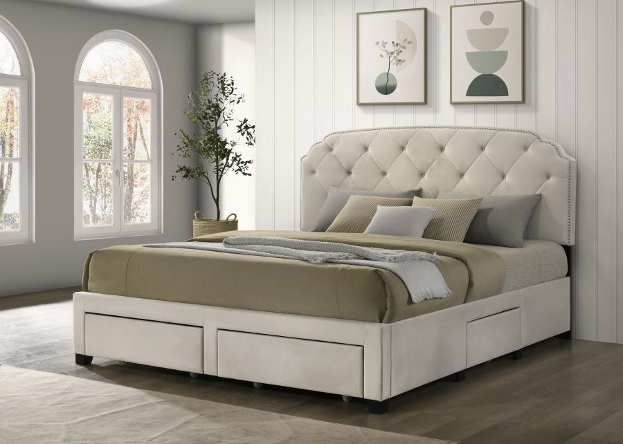 Marianna 4-drawer Upholstered Eastern King Storage Bed Cream - 316011KE