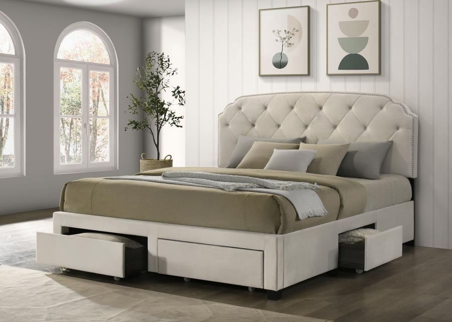 Marianna 4-drawer Upholstered Eastern King Storage Bed Cream - 316011KE