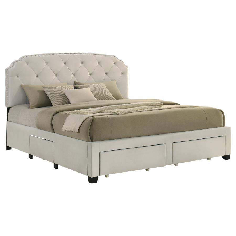 Marianna 4-drawer Upholstered Eastern King Storage Bed Cream - 316011KE