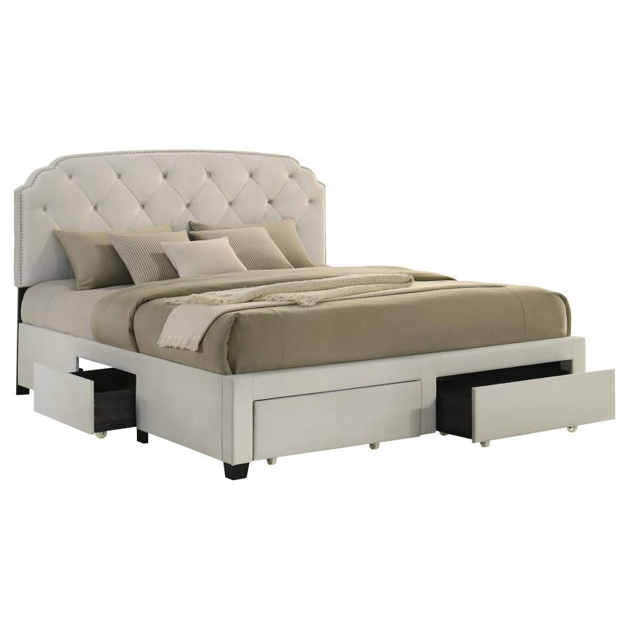 Marianna 4-drawer Upholstered Eastern King Storage Bed Cream - 316011KE