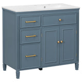 Modern Bathroom Vanity With Ceramic Sink, Freestanding, One Tip Out Drawer, 3 Side Drawers, Adjustable Shelf