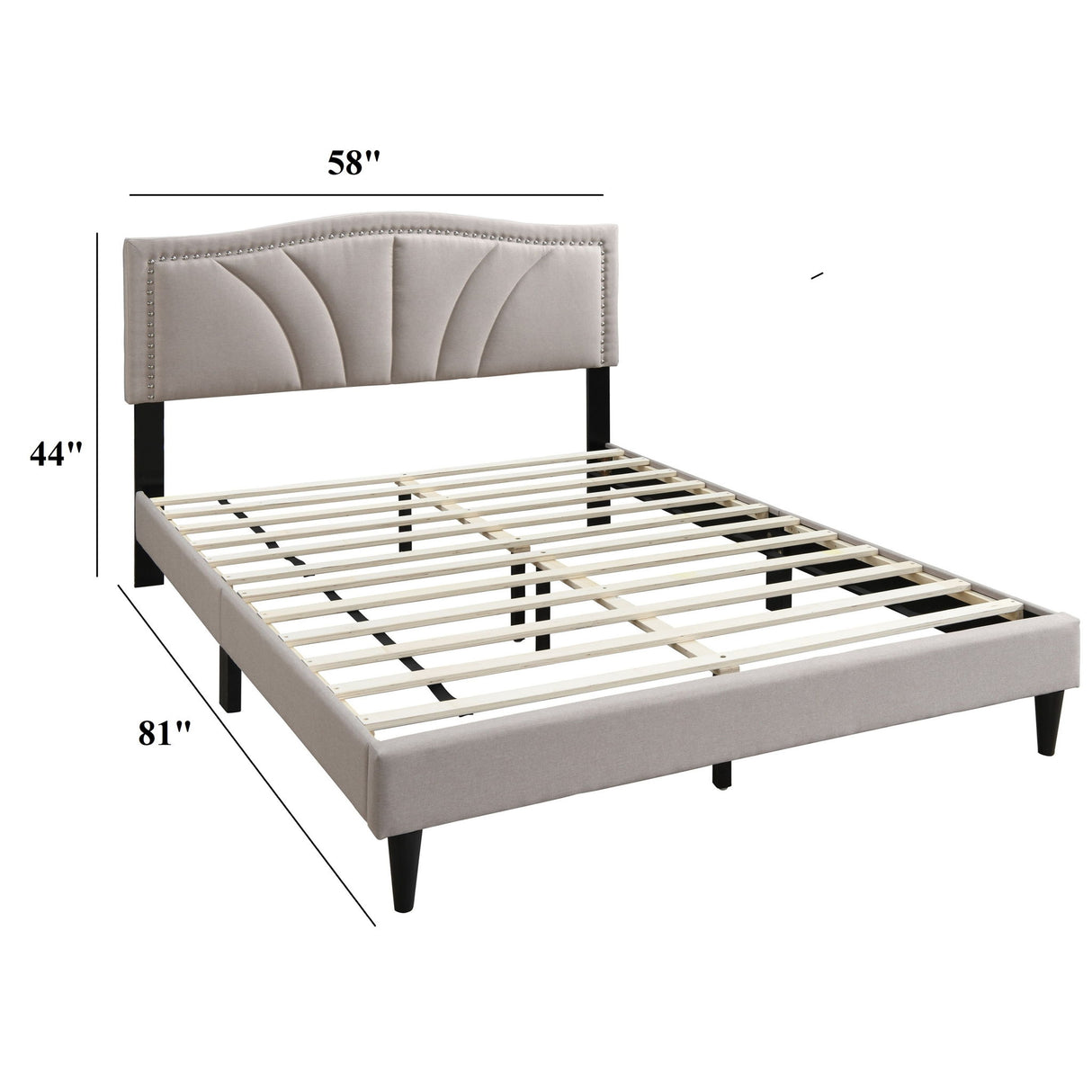 Bed With Nailhead Trim Accents, Upholstered Platform Frame
