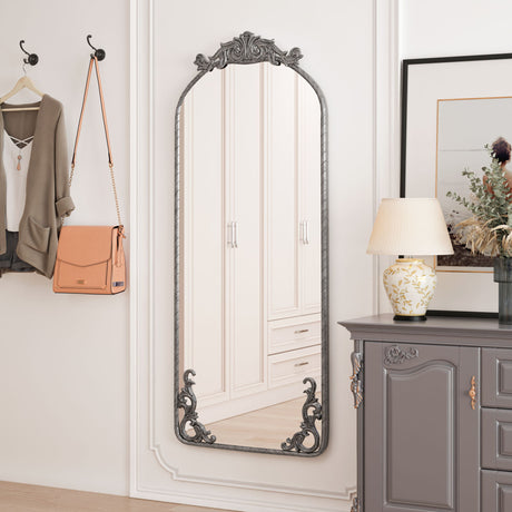 Full Body Arched Mirror With Vintage Carved Applique