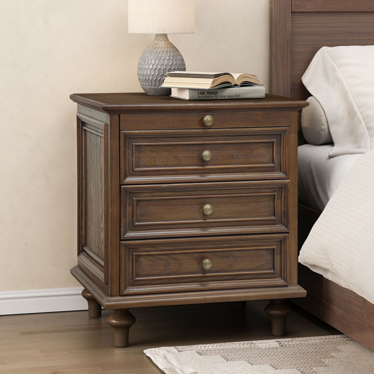 Farmhouse Nightstand With 4 Drawers
