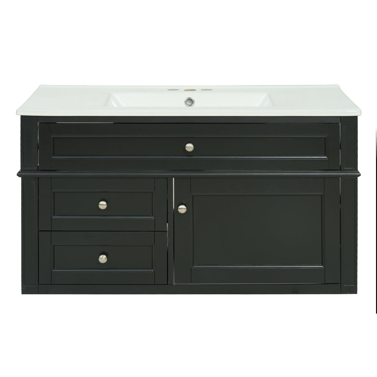 Modern Wall Mounted Floating Cabinet With Double Drawer And Sink