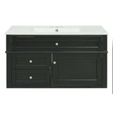 Modern Wall Mounted Floating Cabinet With Double Drawer And Sink