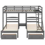 Full Over Twin & Twin Bunk Bed, Triple Bunk Bed With Drawers - Gray
