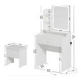 Smart LED Mirror Vanity Set With Storage For Bedrooms - Cream White