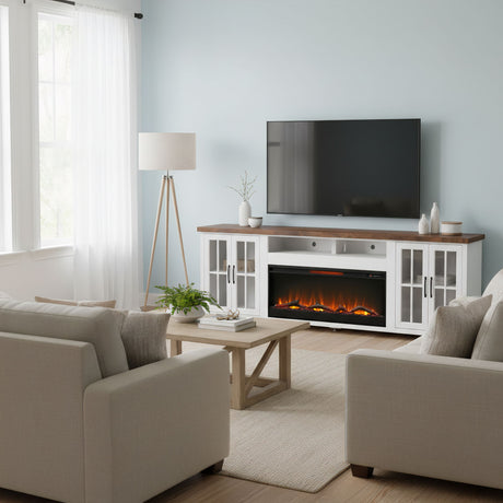 Fireplace TV Stand Console & Fixed Shelves
