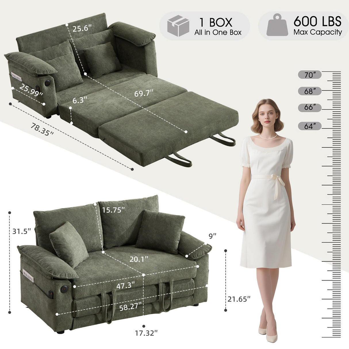 Upholstered Futon Convertible Floor Sofa Bed
