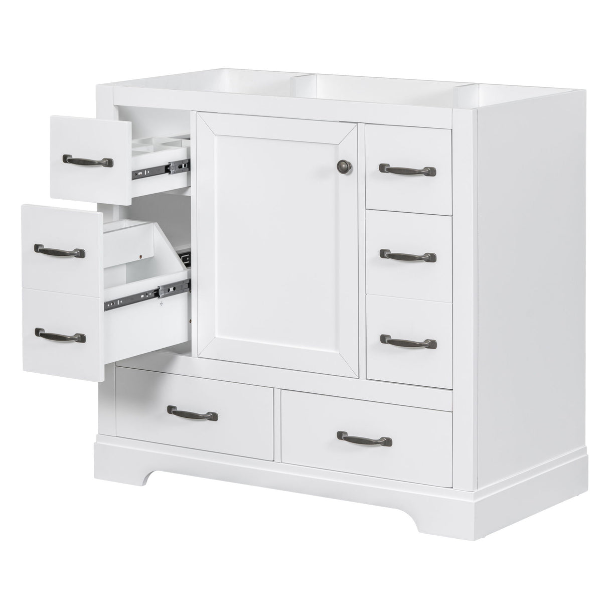 Modern Bathroom Vanity Base Only, 6 Drawer Storage With Adjustable Shelf