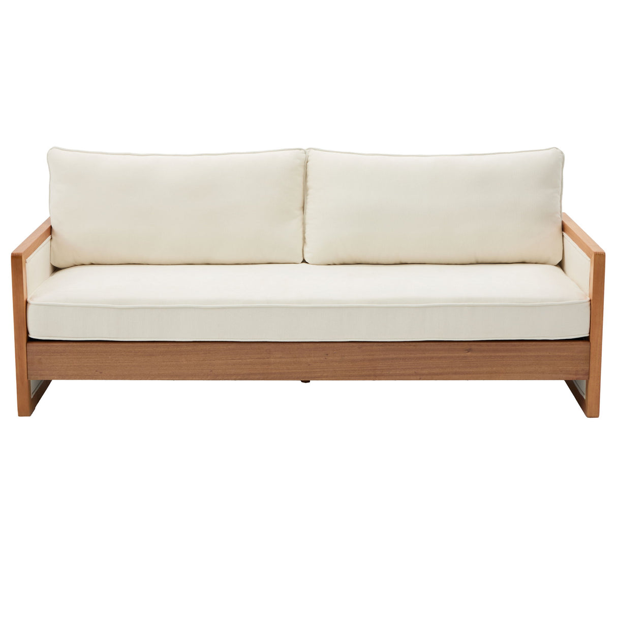 Modern 3 Seater Sofa With Wood Armrests