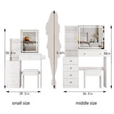 Cabinet Vanity Table & Cushioned Stool, USB Power Station, Hair Dryer Bracket - White