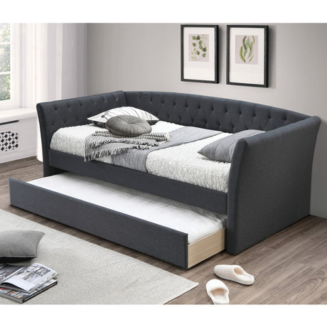 Daybed With Trundle Button Tufted Slat Included - Charcoal