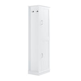 Tall Freestanding Bathroom Storage Cabinet With Adjustable Shelves And Side Hooks