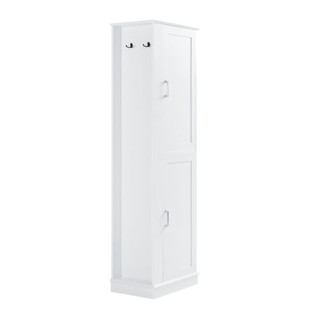 Tall Freestanding Bathroom Storage Cabinet With Adjustable Shelves And Side Hooks