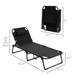 Outsunny - Outdoor Chaise, Adjustable Folding Chaise Lounge With 4-Position Backrest, Magazine Pocket, Removable Head Pillow, Sun Bathing Lounger Chair For Patio, Beach - Gray