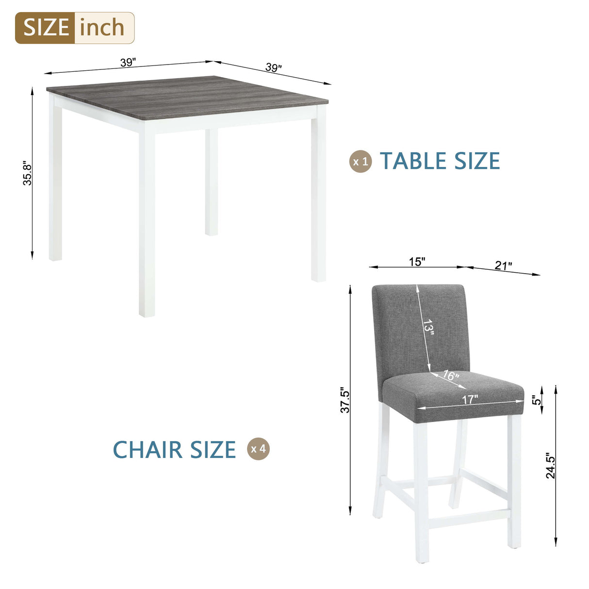 5 Piece Counter Height Table Set With 4 Chairs