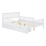 Platform Bed With Guardrails On Both Sides And 2 Storage Drawers