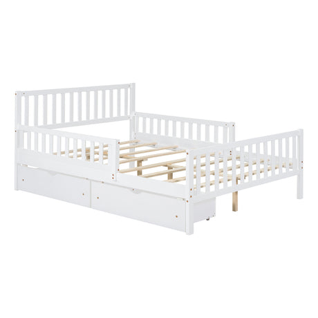Platform Bed With Guardrails On Both Sides And 2 Storage Drawers