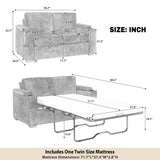 Pull Out Sofa Bed Loveseat With Twin Mattress, Cup Holders And Arm Storage