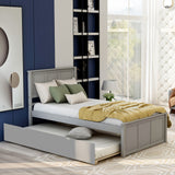 Platform Bed With Twin Trundle And Frame, Twin Size - Gray