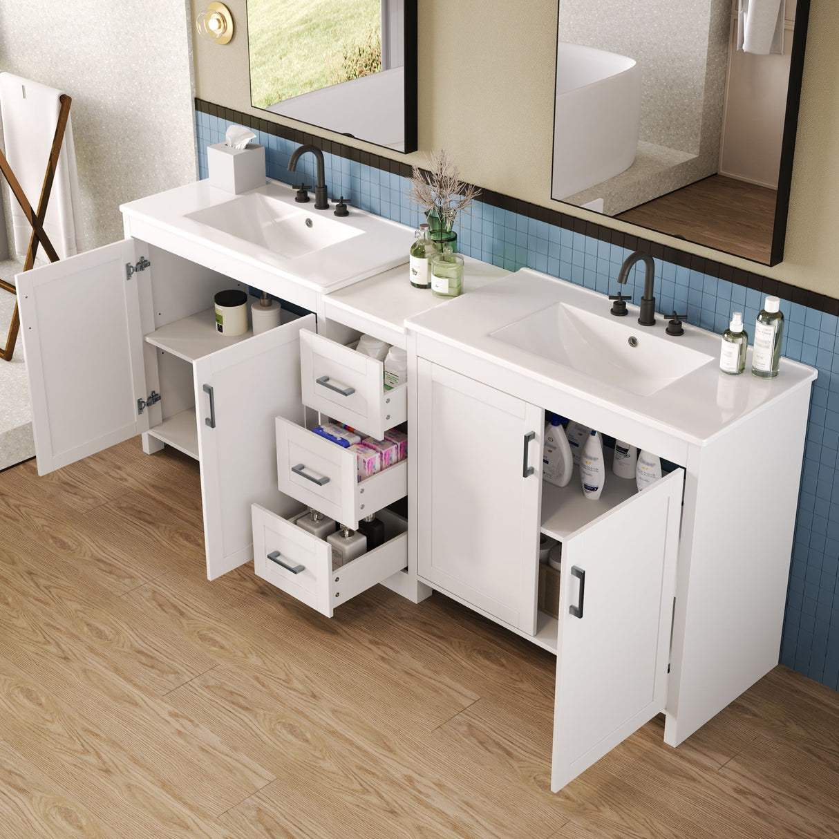 Double Sink Bathroom Vanity With Quartz Countertop