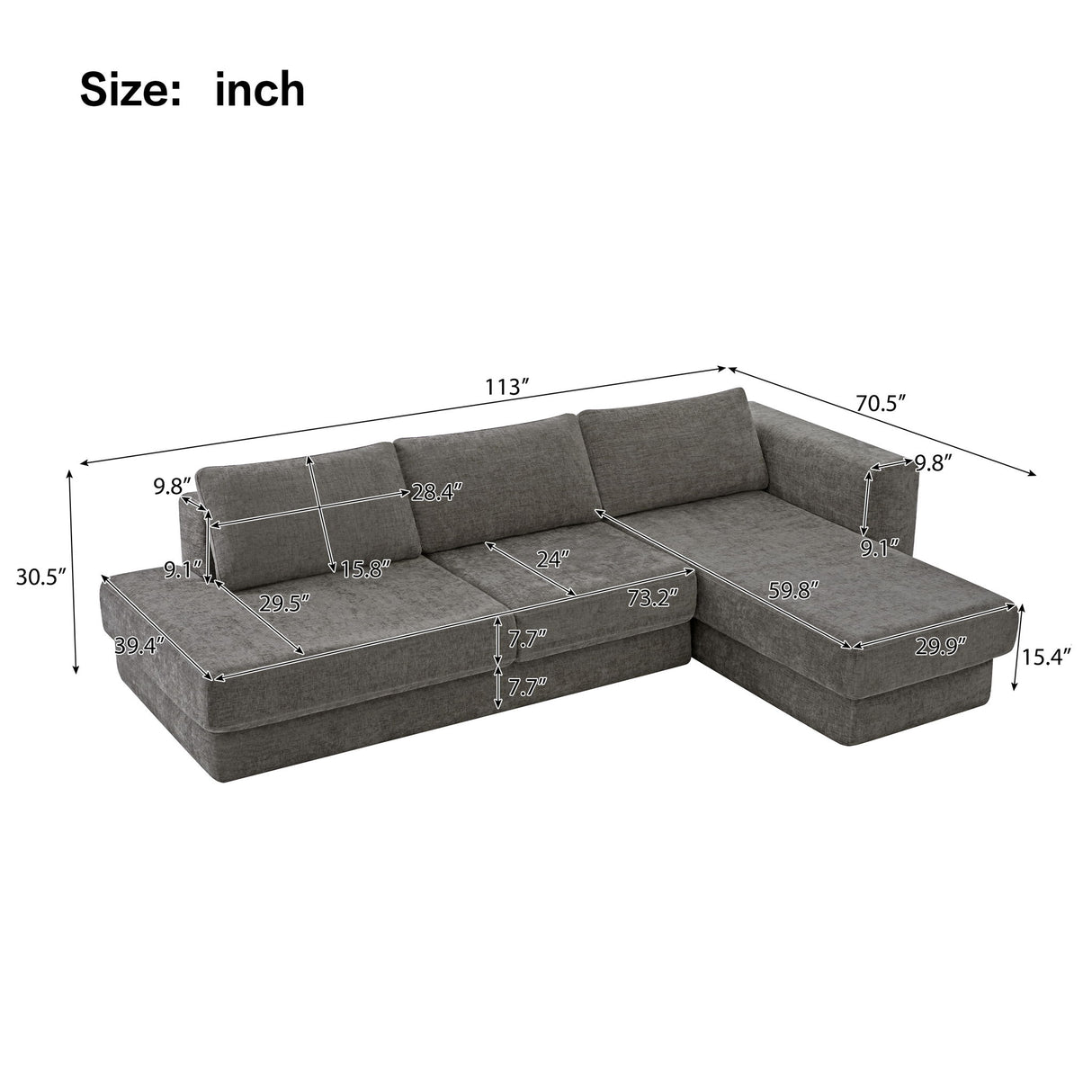 L-Shaped Modular Sofa With Double Layer Cushion