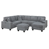 Left Arm Facing Loveseat With USB Port And Storage Sectional Set With Corner Wedge Armless Chair And Cocktail Ottoman - Fog