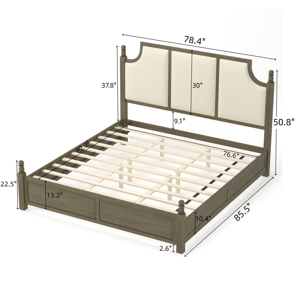 Farmhouse Platform Bed Frame & Tall Upholstered Headboard