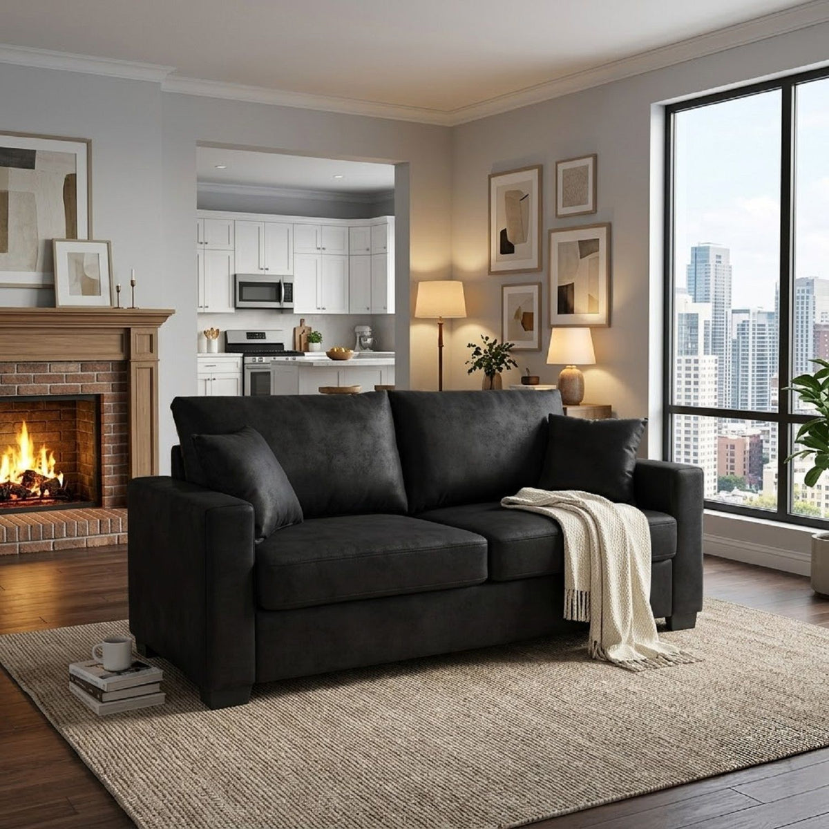 2 Seater Sofa, 2 Throw Pillows For Living Room